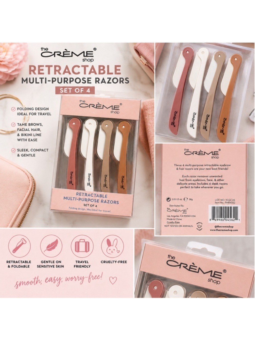 The Crème Shop Retractable Multi Purpose Razors Set of 4 Travel Facial Razors